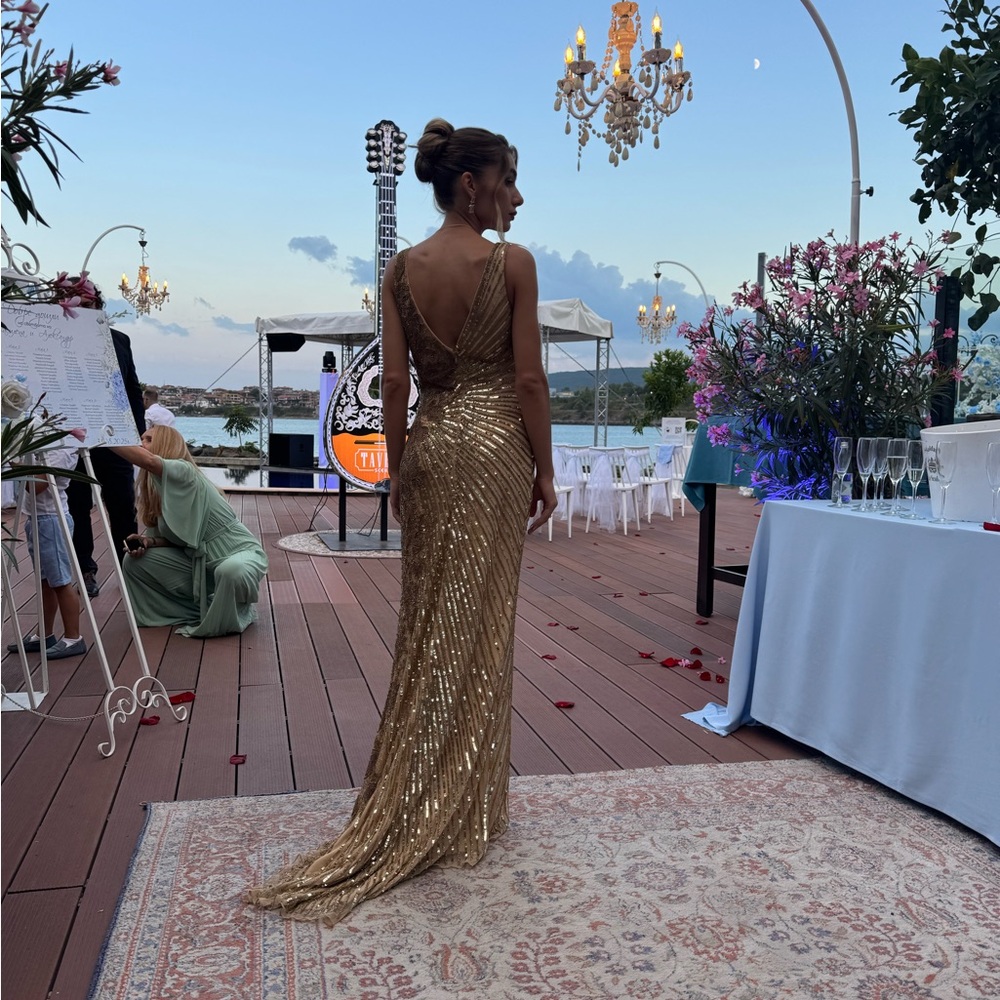 Mac Duggal Gold Sequin Prom Dress